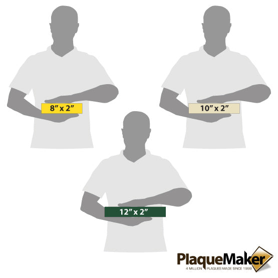 Size Guide Featuring 3 Available Sizes Of Freestanding Plastic Desk Name Plates.