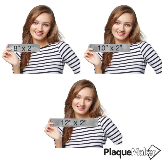 Size Guide Featuring 3 Available Sizes Of Titanium Office Name Plates.