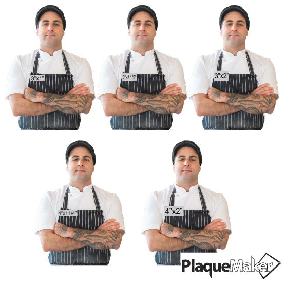 Size Guide Featuring 5 Popular Sizes Of Custom Aluminum Name Tags Up To 4x2 Inches.