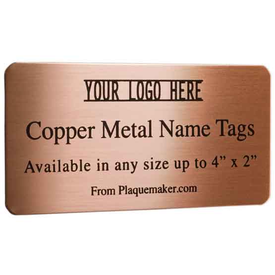 Custom Name Tags - Engraved Copper Metal Name Tags With Your Text, Title, And Logo.