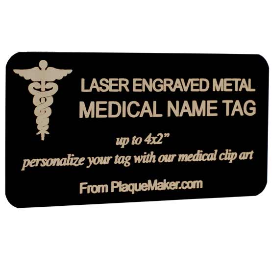 Custom Medical Name Tags - Engraved Aluminum Name Tags With Your Text, Title, And Logo.
