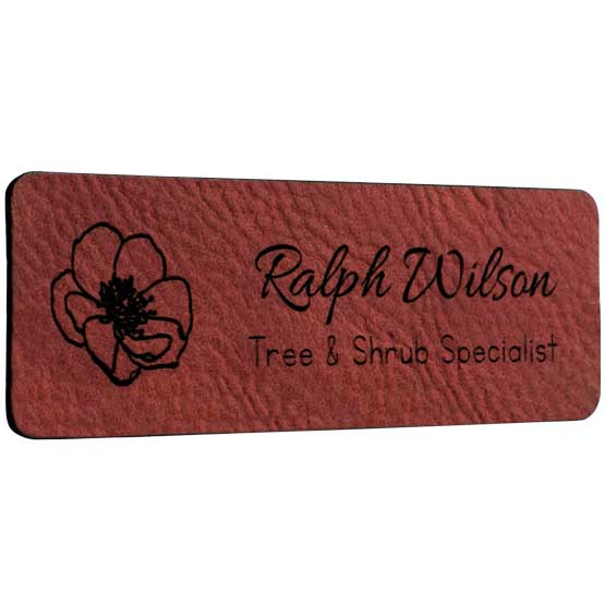 Laser Engraved Rose Custom Faux Leather Name Tag With Logo.