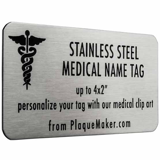 Custom Medical Name Tags - Engraved Stainless Steel Name Tags With Your Text, Title, And Logo.