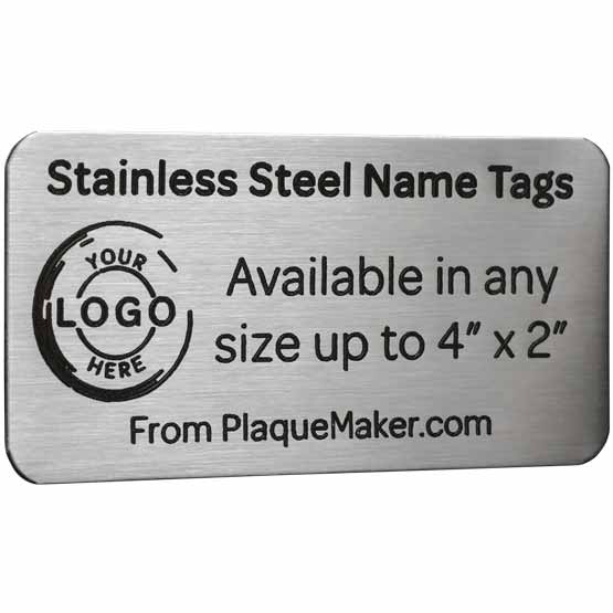Custom Name Tag with Logo, Stainless Steel | PlaqueMaker.com