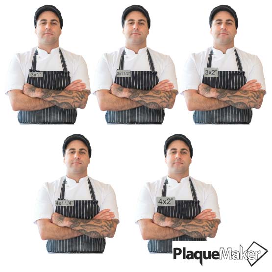 Size Guide Featuring 5 Popular Sizes Of Custom Titanium Name Tags Up To 4x2 Inches.