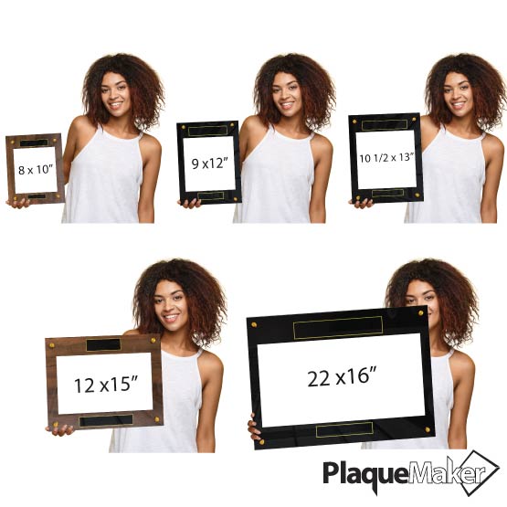 Size Guide Featuring 5 Popular Sizes And Board Colors Of Newspaper Plaques Up To 22x16 Inches.