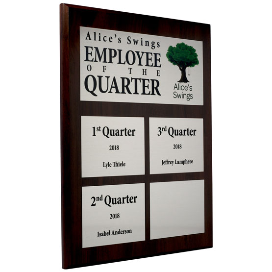 Custom Employee Of The Quarter Perpetual Plaque With Your Logo And Names In Full Color.