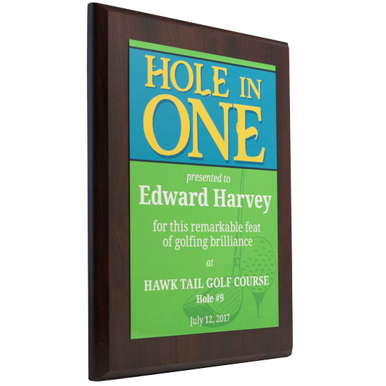Hole In One Custom Golf Achievement Plaque With Your Name, Hole Number, And Date.