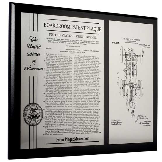 Custom Boardroom Patent Plaque With Your Patent, Artwork, Text, And Logo.