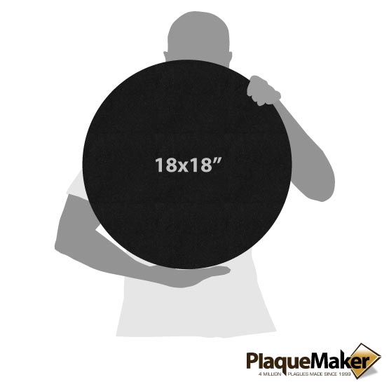 Size Guide With Blank Figure Holding Custom Circle Shaped Granite Stone Plaque Memorial Showing Measurements