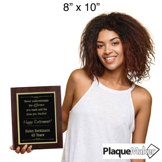 Size Guide With Happy Woman Holding Retirement Plaque With Custom The Difference You Made And Happy Retirement Text 