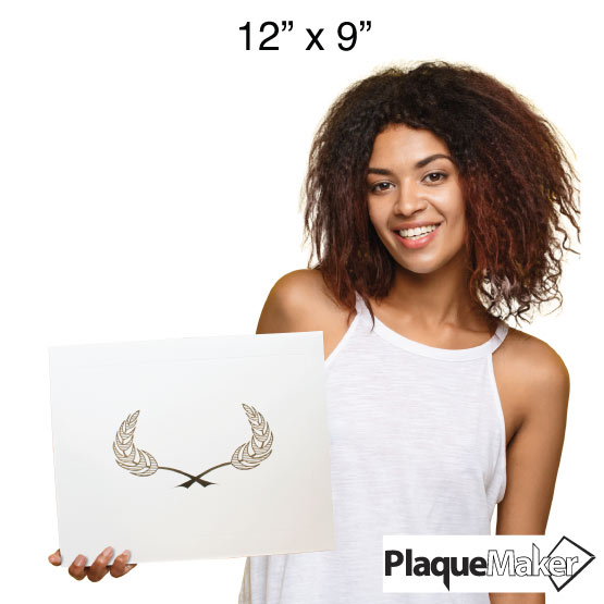 Size Guide With Woman Holding Custom White Chipboard Certificate Presentation Folder Against A White Background