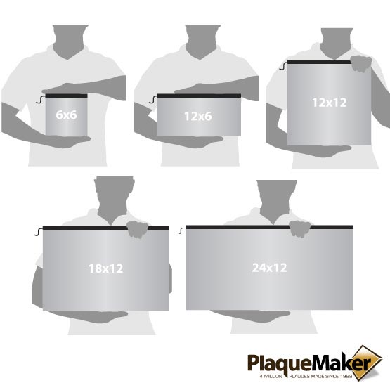 Size Guide With Blank Figures Holding Different Sizes Of Custom Edge Lit LED Acrylic Signs Against White Background