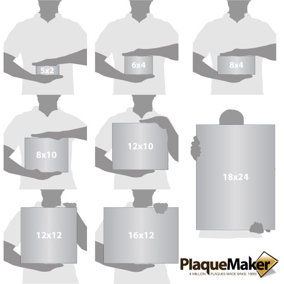 Size Guide With Blank Figures Holding Different Sizes Of Custom Clear Rectangle Acrylic Sign Showing Measurements