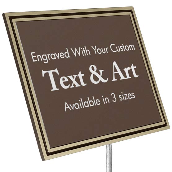Cast Aluminum Sign With Stand And Bronze Frame And Brown Plastic Plate Engraved To Show Customizable Areas For Text And Art
