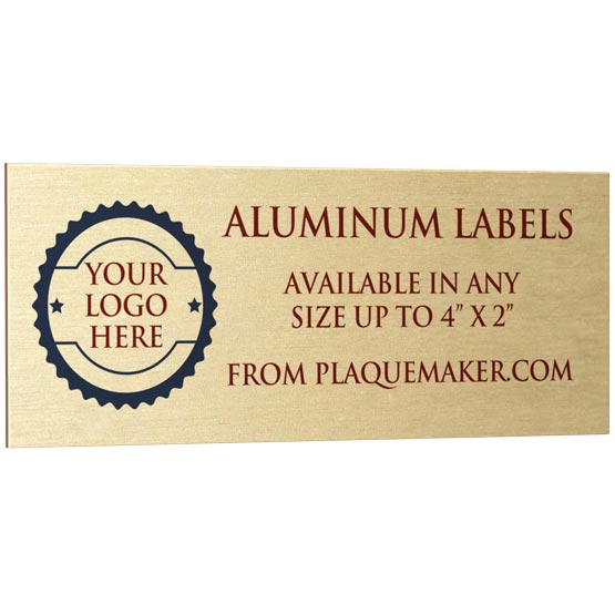 Gold Aluminum Label With Rectangle Shape And Color Printed To Show Customization Options And Areas For Text And Art