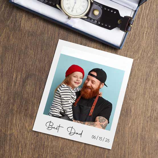 Aluminum Sign With Instant Film Style Full Color Photo Of Dad And Daughter With Best Dad Text And Date On Table With Watch