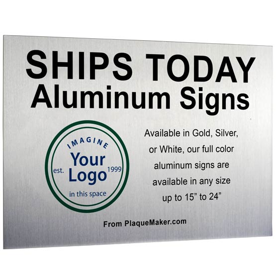 Custom Ships Today Silver Aluminum Sign Color Printed To Show Customization Options And Areas For Text And Art