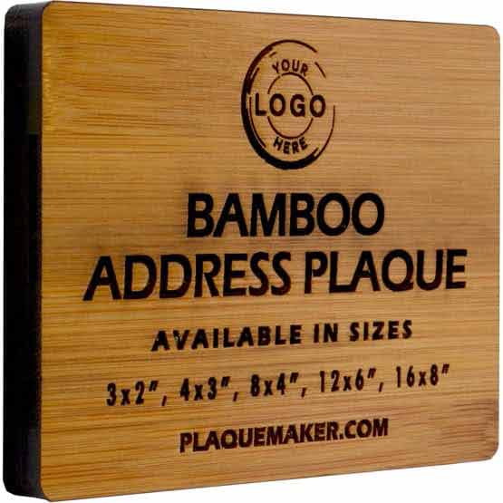 Custom Bamboo Address Sign Laser Engraved To Show Customization Options And Areas For Text And Art Against White Background