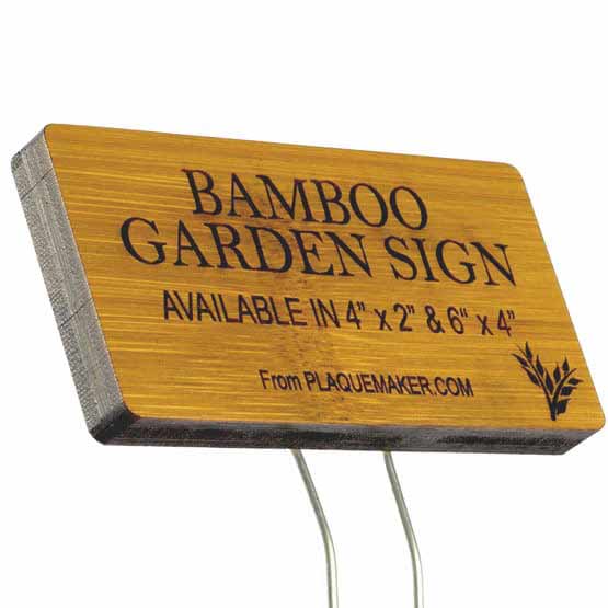 Custom Bamboo Garden Sign With Metal Stand And Laser Engraved To Show Customization Options And Areas For Text And Art