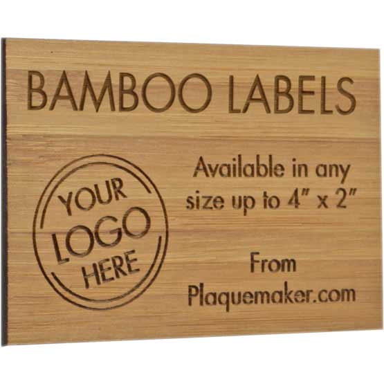 Rectangle Bamboo Label Laser Engraved To Show Customization Options And Areas For Text And Art Against White Background