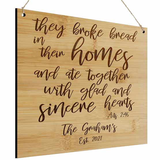 Custom Rectangle Bamboo Sign Laser Engraved With Bible Verse And Family Name And Date Hanging Via Holes And Twine
