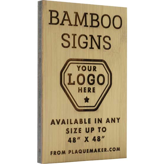 Rectangle Bamboo Sign Laser Engraved To Show Customization Options And Areas For Text And Art Against White Background