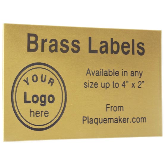 Rectangle Brass Label Laser Fused To Show Customization Options And Areas For Text And Art Against White Background