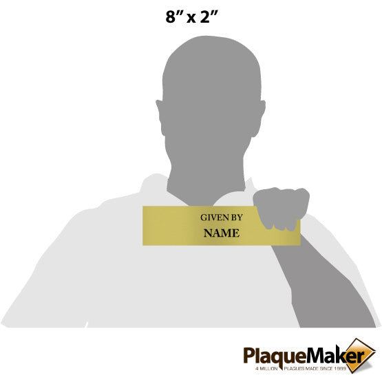 Size Guide With Blank Figure Holding Up A Rectangle Brass Dedication Sign Showing Customization Options And Areas
