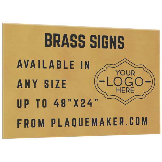 Full Color Brass Metal Sign Color Printed To Show Customization Options And Areas For Text And Art Against White Background