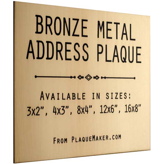 Custom Bronze Address Sign Laser Fused To Show Customization Options And Areas For Text And Art Against White Background