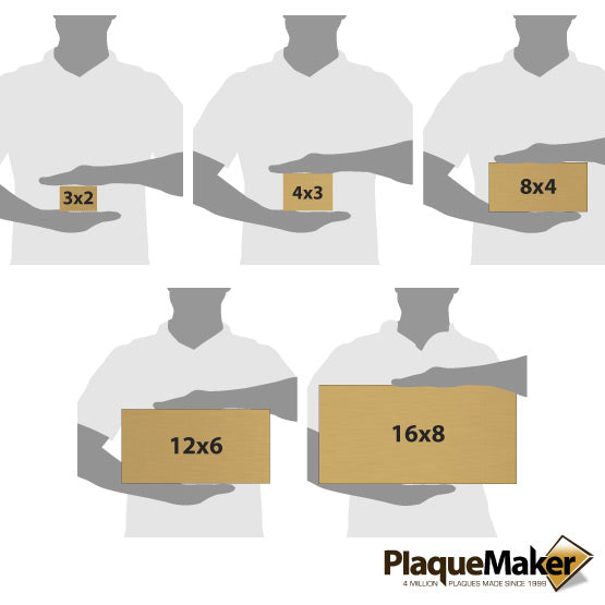 Size Guide With Blank Figures Holding Different Sizes Of Custom Bronze Address Sign Showing Measurements