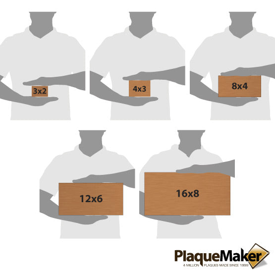 Size Guide With Blank Figures Holding Different Sizes Of Custom Copper Address Sign Showing Measurements