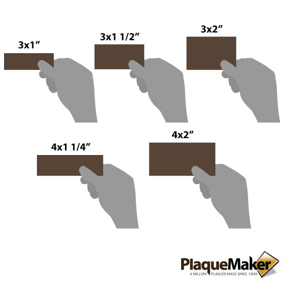 Size Guide With Blank Hands Holding Different Sizes Of Engraved Dark Brown And Black Faux Leather Label Showing Measurements