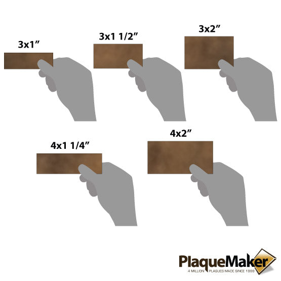 Size Guide With Blank Hands Holding Different Sizes Of Laser Engraved Rustic And Gold Faux Leather Label Showing Measurements