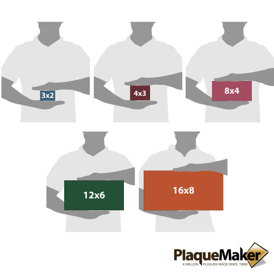Size Guide With Blank Figures Holding Different Sizes And Color Options For Plastic Address Sign Against White Background