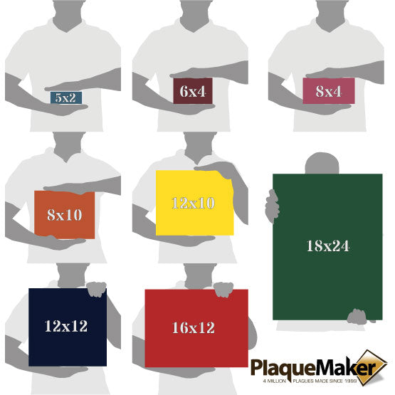 Size Guide With Blank Figures Holding Different Sizes And Color Options For Custom Plastic Stencil Sign With Rectangle Shape