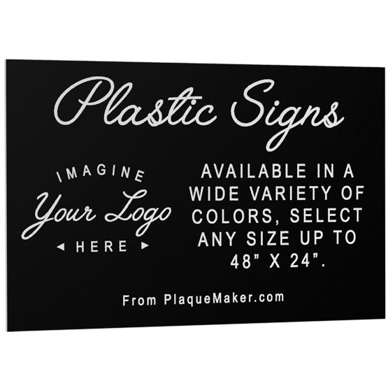 Black And White Plastic Sign Laser Engraved To Show Customization Options And Areas For Text And Art Against White Background