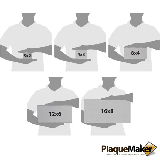 Size Guide With Blank Figures Holding Different Sizes Of Custom Stainless Steel Address Sign Showing Measurements
