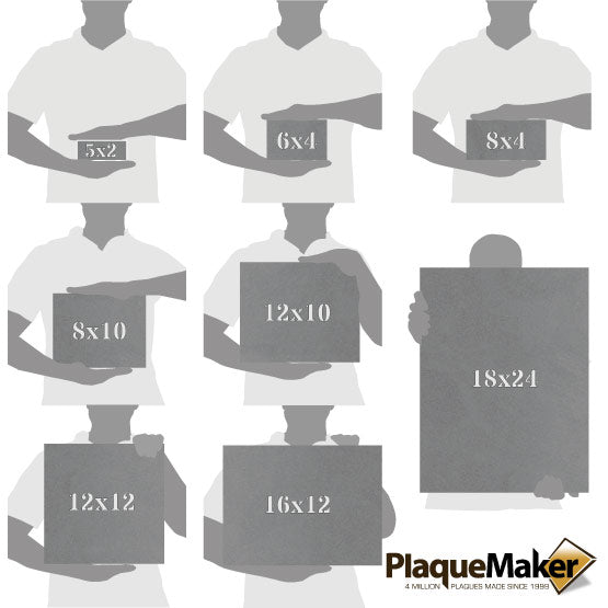 Size Guide With Blank Figures Holding Different Sizes Of Titanium Stencil Sign Showing Measurements Against White Background
